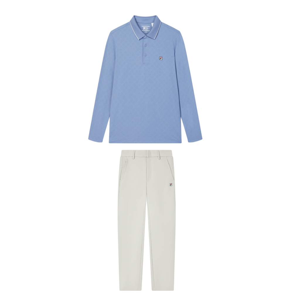 FILA Modern Casual Sportswear Men Set Matte Blue Top+Peace Grey Pants